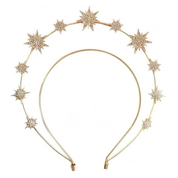 Celestial Halo Crown | Moon & Stars Headband | Gold Star Tiara - Picture 2 of 5